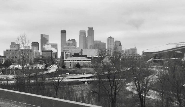 Minneapolis skyline black and white