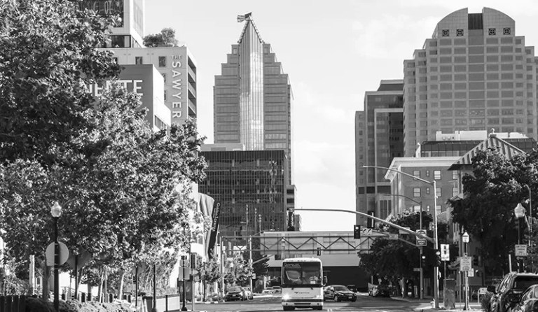 Sacramento buildings in black and white