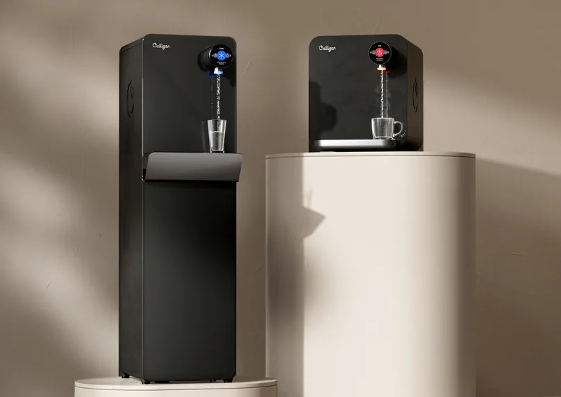 A freestanding Purity and a countertop Purity side by side on plinths.