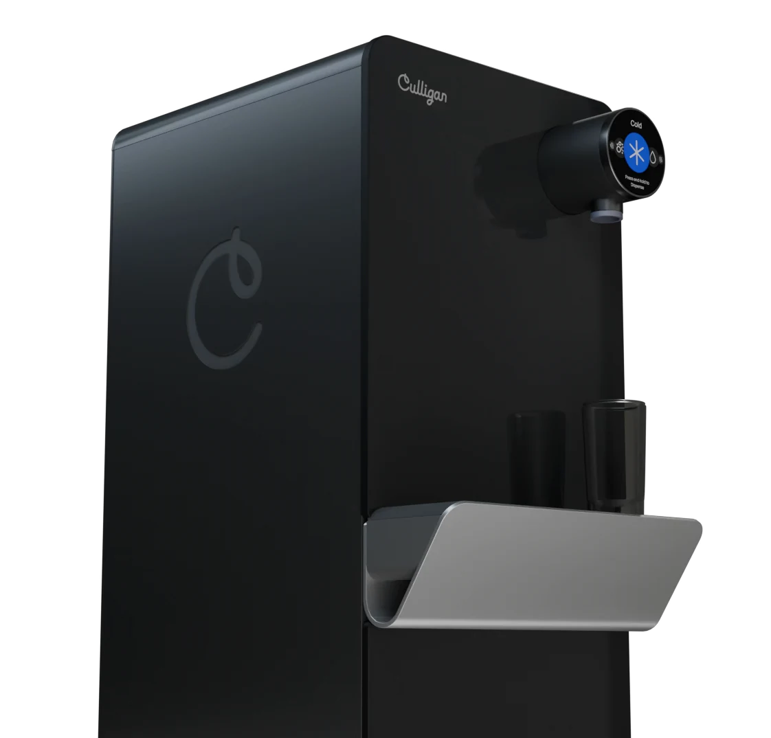 The Culligan Purity cooler, seen from three-quarters on.