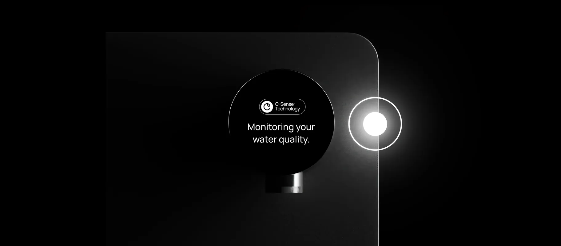 The Purity dispenser's C-Sense display, reading: monitoring your water quality.