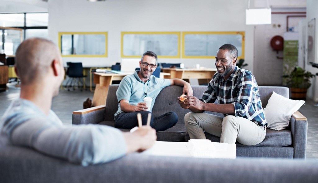 employees chatting in the breakroom