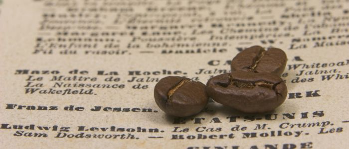 coffee beans on newspaper