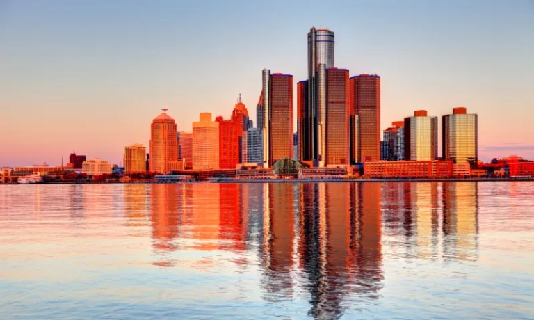 Detroit skyline and water