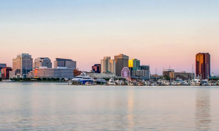 Virginia Beach skyline and water