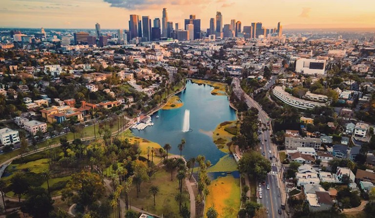 Downtown Los Angeles Skyline View from Echo Lake Park