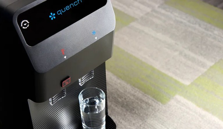 bottleless water cooler with glass of water