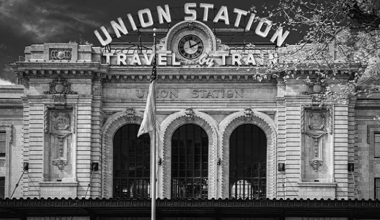 Denver union station black and white