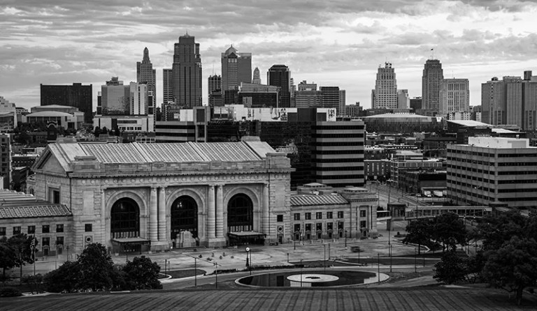 Kansas City skyline black and white