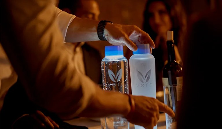 Vero glass bottles at a restaurant