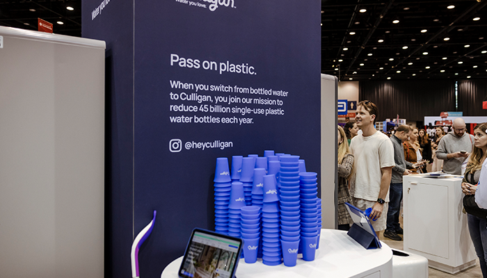resuable cups stacked at Culligan booth