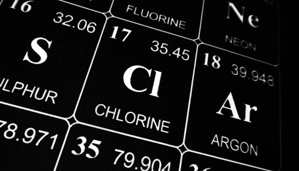 Periodic table highlighting chlorine