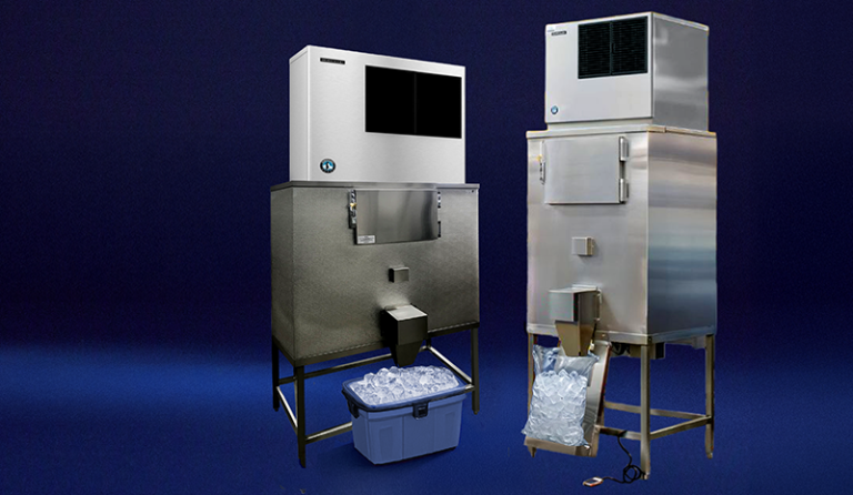 bagger ice machines and blue background