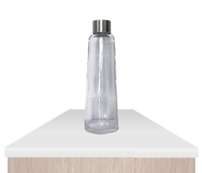 tapered glass bottle on a countertop